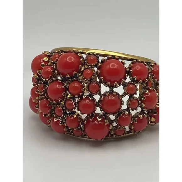 Zara Gold Tone Reddish/Orange Resin Stones Bold Statement Cuff Bracelet READ - Picture 8 of 13
